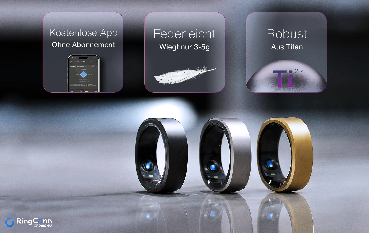 RingConn Smart Ring, Midnight Black inkl. kostenlosem Sizing-Kit